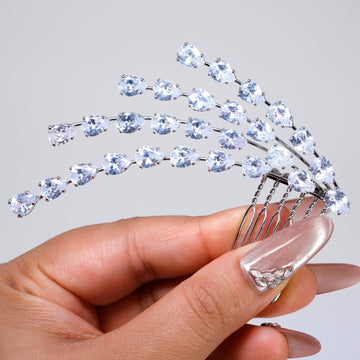Silver Shimmering Droplets Bridal Hair Comb: Cubic Zirconia Wedding Accessory